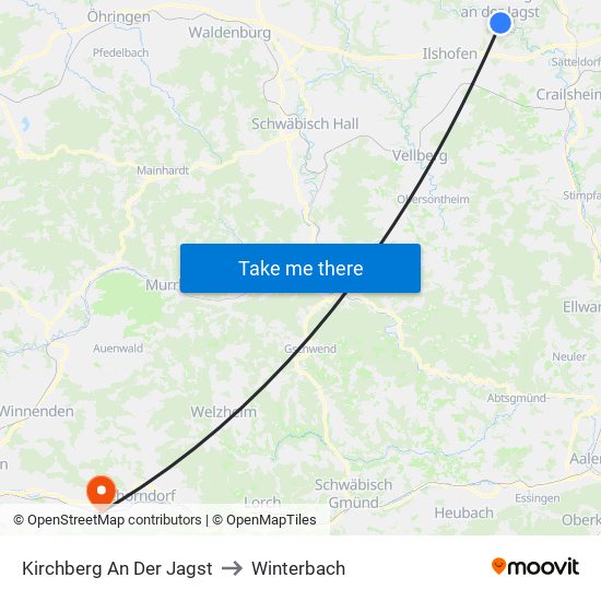 Kirchberg An Der Jagst to Winterbach map