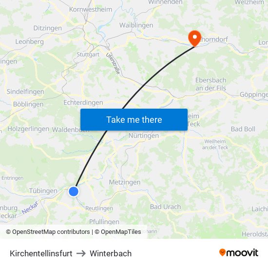 Kirchentellinsfurt to Winterbach map