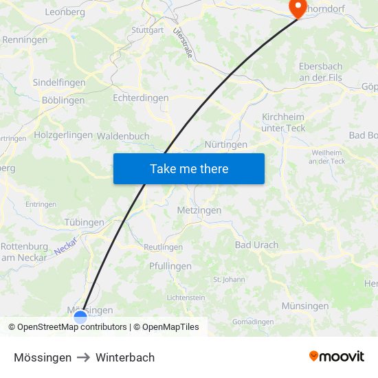 Mössingen to Winterbach map