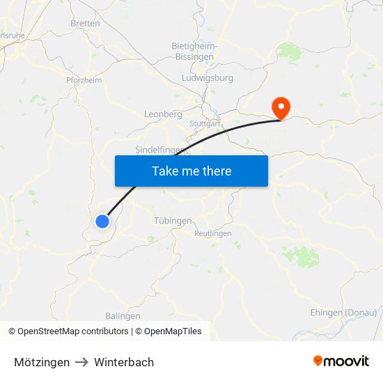 Mötzingen to Winterbach map