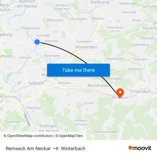Remseck Am Neckar to Winterbach map