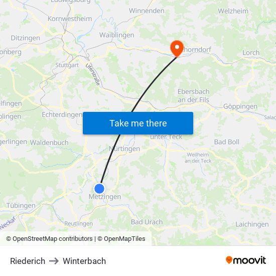 Riederich to Winterbach map