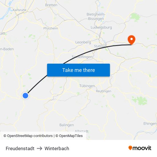 Freudenstadt to Winterbach map