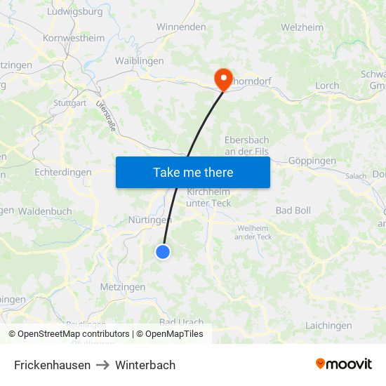 Frickenhausen to Winterbach map