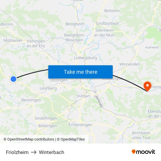Friolzheim to Winterbach map
