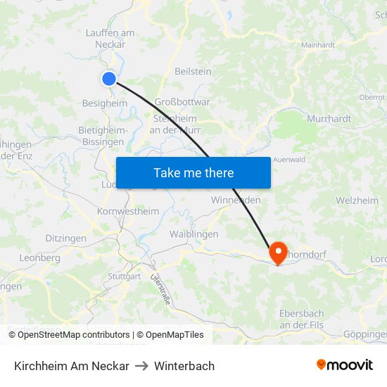 Kirchheim Am Neckar to Winterbach map