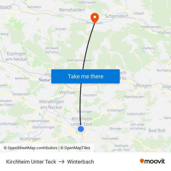 Kirchheim Unter Teck to Winterbach map