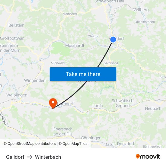 Gaildorf to Winterbach map