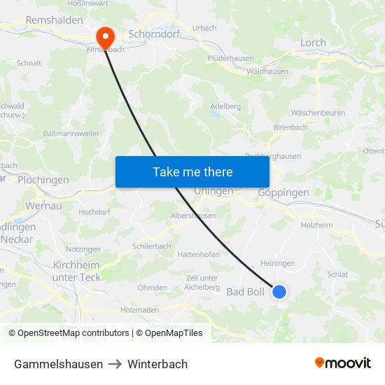 Gammelshausen to Winterbach map