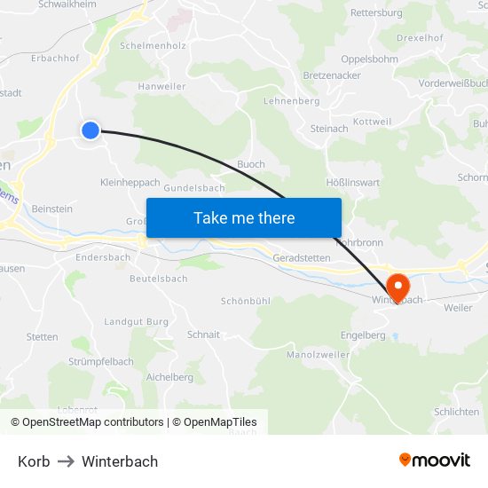 Korb to Winterbach map
