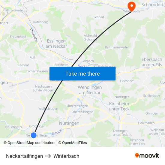 Neckartailfingen to Winterbach map