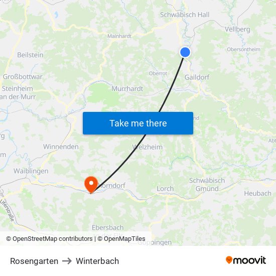 Rosengarten to Winterbach map