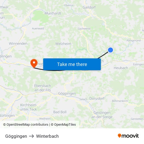 Göggingen to Winterbach map