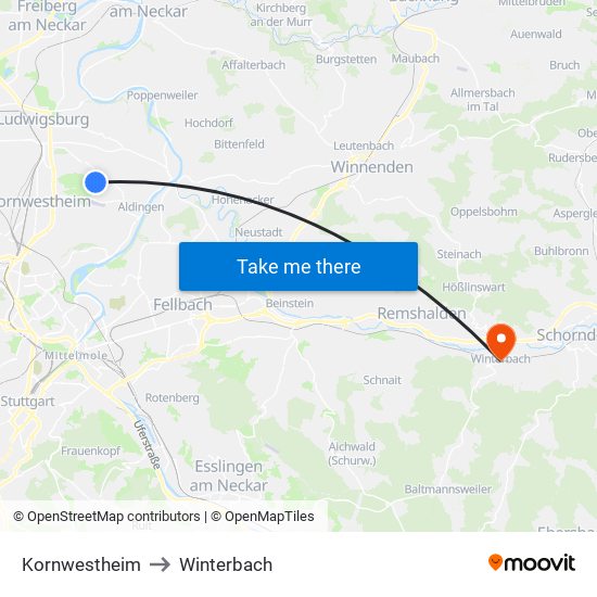 Kornwestheim to Winterbach map