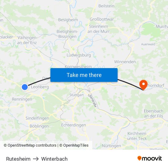 Rutesheim to Winterbach map