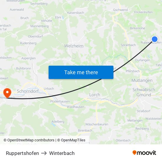 Ruppertshofen to Winterbach map