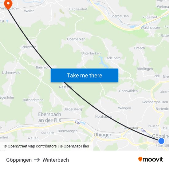Göppingen to Winterbach map