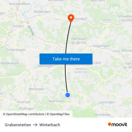Grabenstetten to Winterbach map