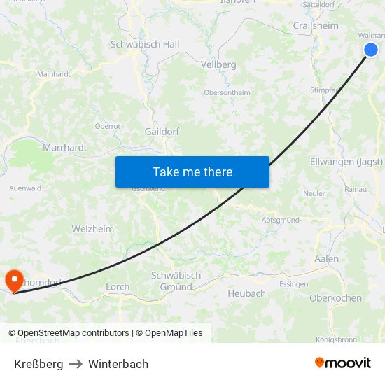 Kreßberg to Winterbach map