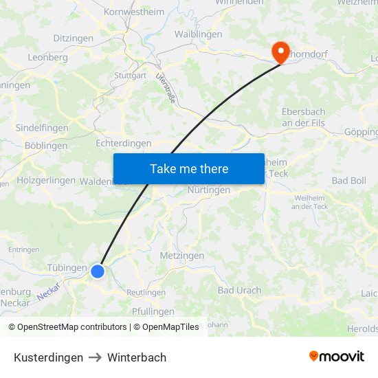 Kusterdingen to Winterbach map