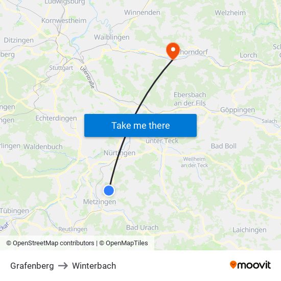 Grafenberg to Winterbach map