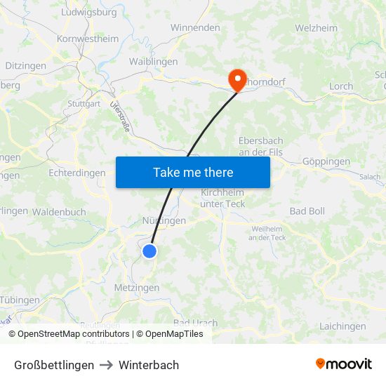 Großbettlingen to Winterbach map
