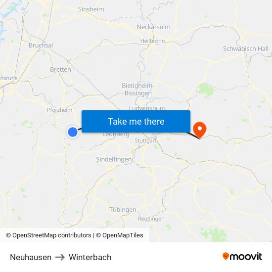 Neuhausen to Winterbach map