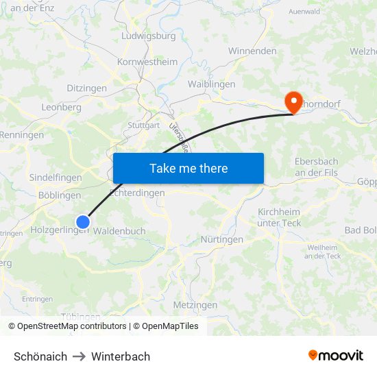 Schönaich to Winterbach map