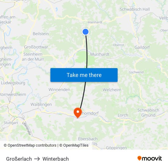Großerlach to Winterbach map