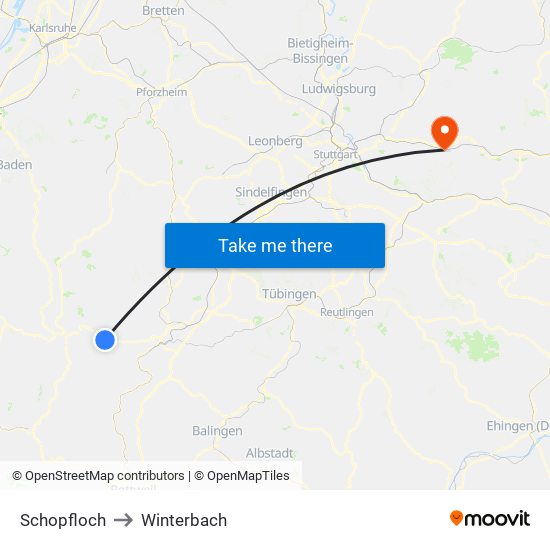 Schopfloch to Winterbach map