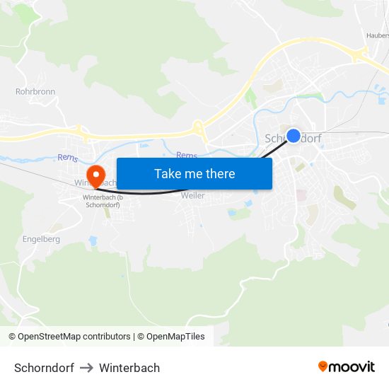 Schorndorf to Winterbach map