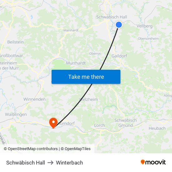 Schwäbisch Hall to Winterbach map