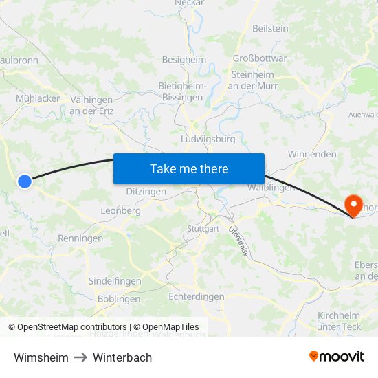 Wimsheim to Winterbach map