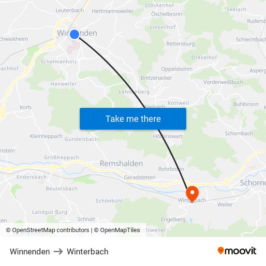 Winnenden to Winterbach map