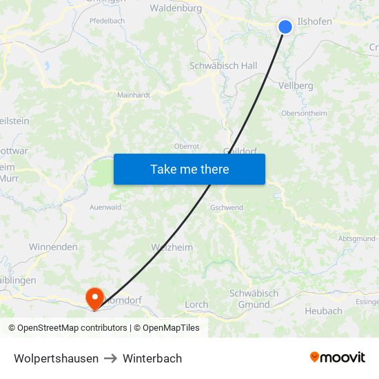 Wolpertshausen to Winterbach map