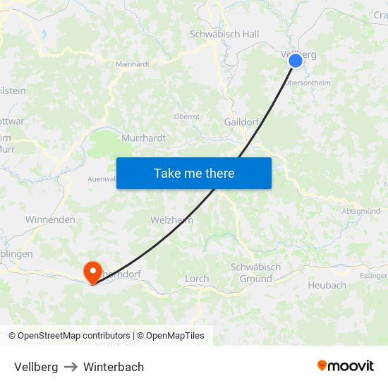 Vellberg to Winterbach map