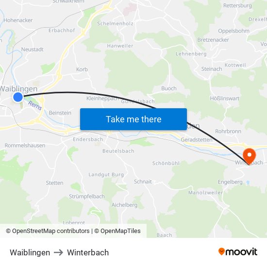 Waiblingen to Winterbach map