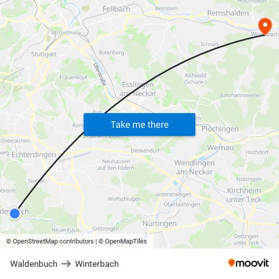 Waldenbuch to Winterbach map