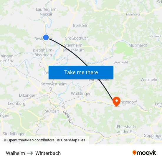 Walheim to Winterbach map