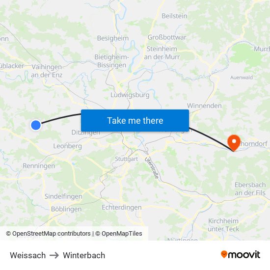 Weissach to Winterbach map