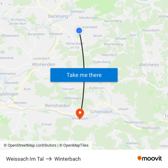 Weissach Im Tal to Winterbach map