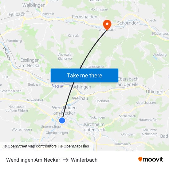Wendlingen Am Neckar to Winterbach map