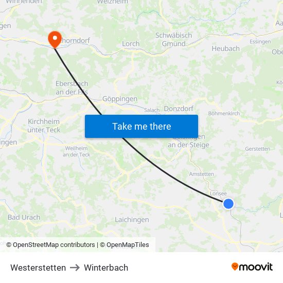 Westerstetten to Winterbach map