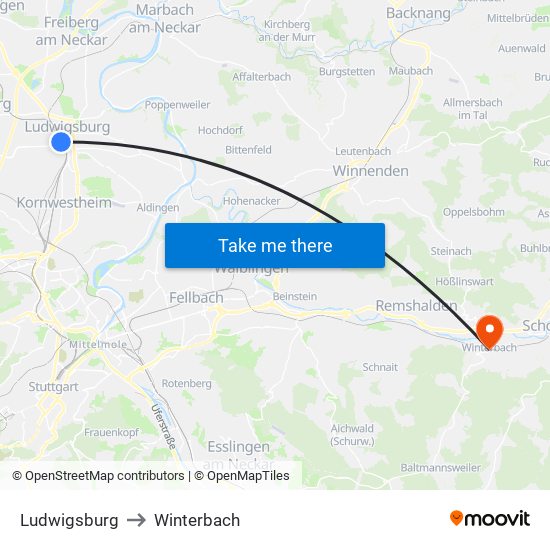 Ludwigsburg to Winterbach map