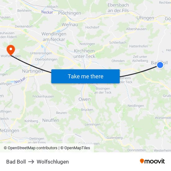 Bad Boll to Wolfschlugen map