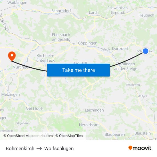 Böhmenkirch to Wolfschlugen map