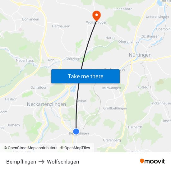 Bempflingen to Wolfschlugen map