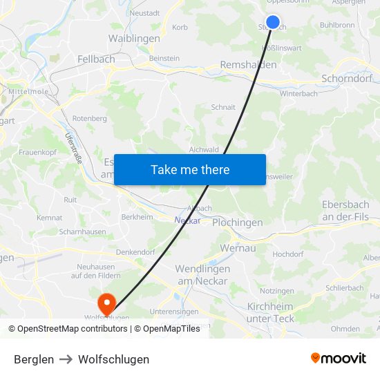 Berglen to Wolfschlugen map