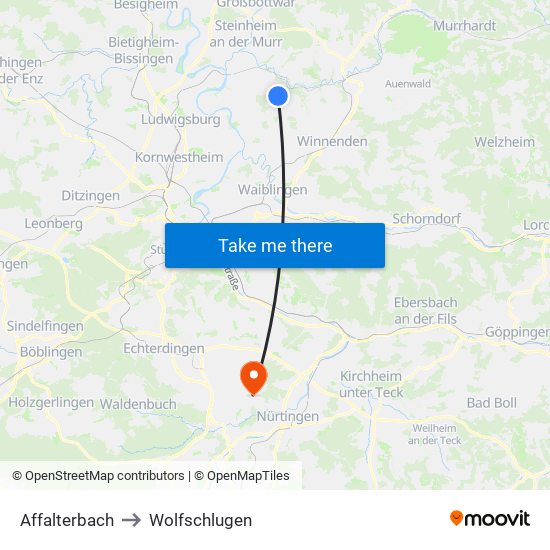 Affalterbach to Wolfschlugen map