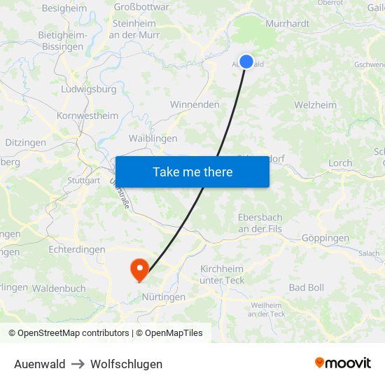 Auenwald to Wolfschlugen map